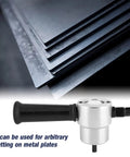 Dual Head Sheet Metal Nibbler Saw Cutter With 360 Degree Rotation For Electric And Pneumatic Drills on metal plates.