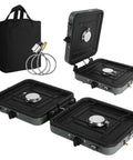 Two-Burner Propane Camp Stove With Grill And Carrying Bag, Ready-To-Go Portable Folding Stove With 17000 BTU Adjustable Burners