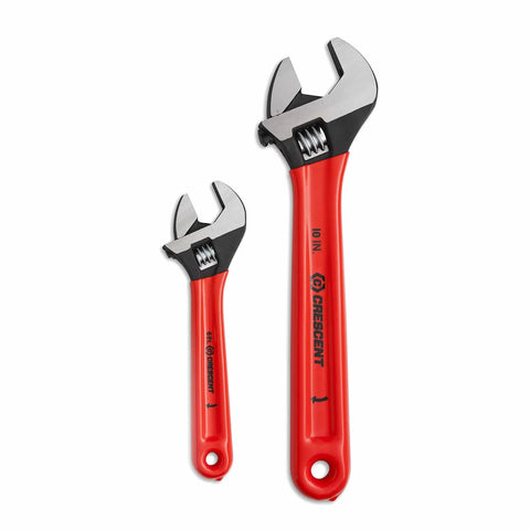 Adjustable Black Oxide Cushion Grip Wrench Set With Hex Jaw Design, 6 Inch And 10 Inch sizes, red ergonomic handles, front view