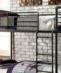 Twin Over Twin Metal Bunk Bed With Attached Ladder Full Pipe Frame Upper Guard Rails Antique Black Finish Built Tough For Boys And Girls Ideal Space Saving Loft Bed
