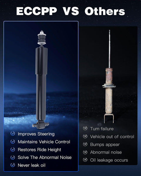 Comparison of ECCPP shock absorber with Chevy Silverado 1500 front gas shocks absorbers pair for 1999-2007 Sierra 1500 and Silverado RWD.