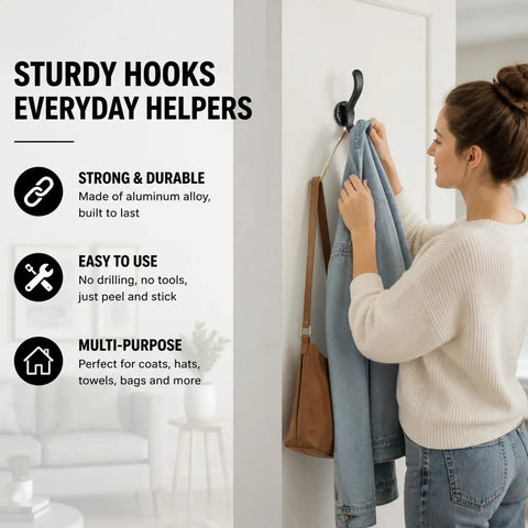 6 Pack Black Aluminum Coat Hooks No Drill Heavy Duty Wall Hooks Hold 50 Lbs Rust Proof Corrosion Resistant For Bathroom Kitchen Laundry Garage Great For Mudroom Hallways Closets And Entryways on wall holding coats