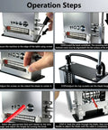 Knockout Automatic Wire Stripper Machine With Six Adjustable Channels And Five Sharp Blades For No Sweat Cable Prep setup guide steps.