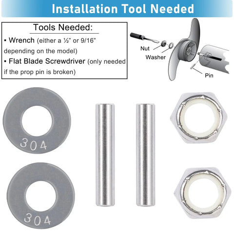 Prop Nut Kit E MKP-34 For Trolling Motor Prop Replacement Quick Removal And Installation Kit With 1865019 Shear Pin Compatible MKP-33 Weedless Wedge 2 Props Includes Prop Nuts And Washers