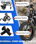 Full Twist Ebike Throttle With Rolling Bearing And 59 Inch Cable, Plug And Play Grip Kit For Electric Dirt Bikes With Ignition Switch