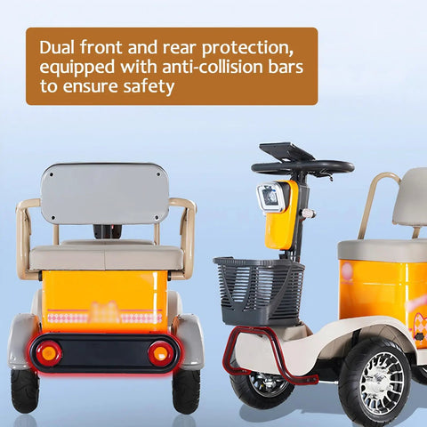 Haoweih 4 Passenger Electric Golf Cart For Adults And Seniors, 20 Mile Range, 440 Lb Capacity, Low Speed Lsv For Neighborhood, Retirement Community, And Golf Course With 650W Ac Motor And Led Display, showing rear with anti-collision bars.