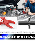 Three Size Hose Pinch Off Pliers Set For Fuel Brake And Radiator Hoses With Non Slip Grip Multi Purpose Clamp Pliers For Auto Repair And Maintenance Safety Latch Keeps Jaws Locked Hands Free Tool shown in use on car engine