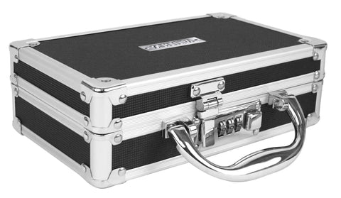 Locking Medicine Case With Combination Lock For Home, Travel And Shared Spaces, Portable Lock Box For Medications, Cash And Valuables On The Go With A Handle, features a secure silver handle and compact design.