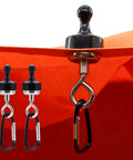 Two Pack Heavy Magnetic Hooks For Outdoor Use, Premium Neodymium Tent Hooks With 15-Pound Capacity holding red fabric
