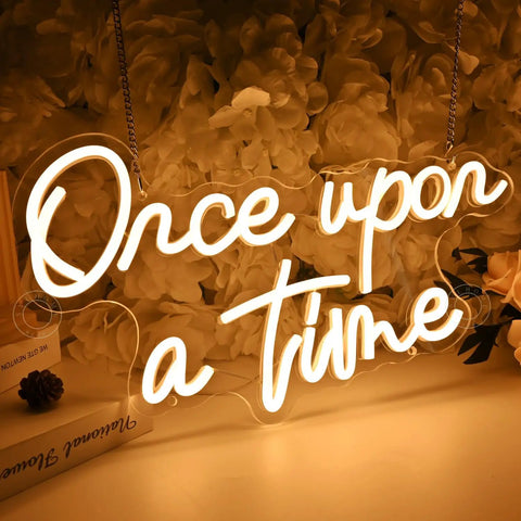 Once Upon A Time Neon LED Light Sign Warm White 15.8 Inch By 8.9 Inch USB Powered 5V wall or table decor glowing text