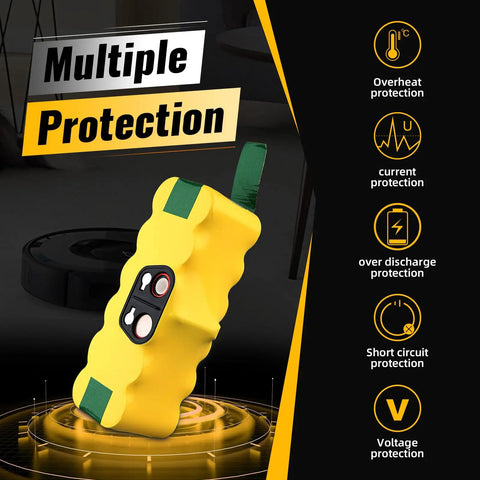 Roomba Replacement Battery 14.4V 5200mAh NiMH Two Pack For iRobot Roomba R3 And 500 600 Series Yellow with multiple protections