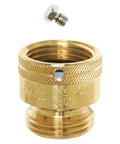 Brass 0.75 Inch Male Hose Thread Vacuum Breaker for Backflow Prevention, self-draining design, max 180°F, 125 PSI, close-up view.