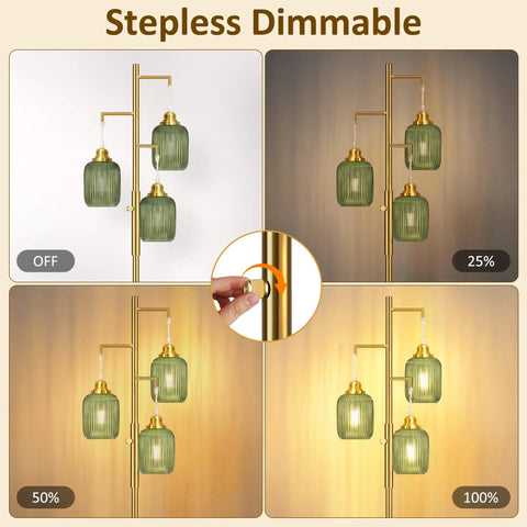 Industrial Dimmable Floor Lamp With Stepless 0 To 100 Brightness showing dimming levels, green shades