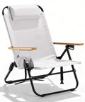 Premium Portable Camping Chair With 5-Position Recliner, Lightweight Folding Outdoor Seat With Wooden Armrests, Cream White