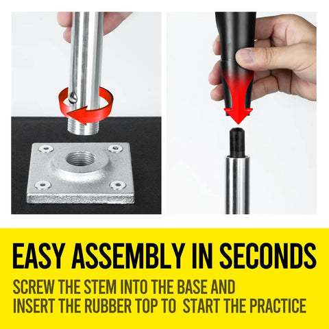 Two-step assembly of Portable Batting Tee For Baseball And Softball With Adjustable Height From 25 To 37 Inches, rubber top attachment