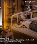Corner Floor Lamp Set The Vibe With 16 Million RGB Colors And Over 210 Mood Lighting Modes in a bedroom with timing function.