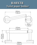 Dimensions diagram of Wall Mount Double Post Pivoting Toilet Paper Holder in brushed nickel, SUS304 stainless steel design.
