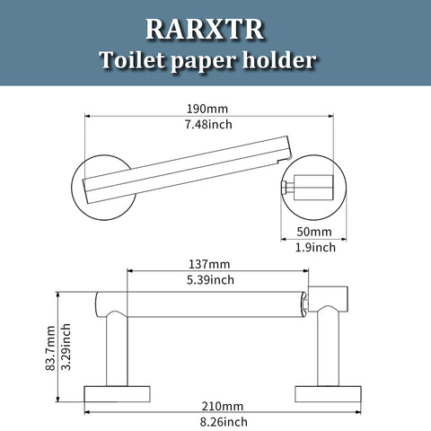 Dimensions diagram of Wall Mount Double Post Pivoting Toilet Paper Holder in brushed nickel, SUS304 stainless steel design.