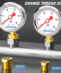 Front view of Stainless Steel Liquid Filled Pressure Gauge 0-15 Psi, 1/8 In NPT, 1.5 Inch Dial, Lower Mount, Glycerin Filled shown with bushings