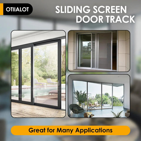 Anodized Aluminum Sliding Screen Door Track 75 Inch Bottom Track Replacement For Patio Doors shown in various applications.