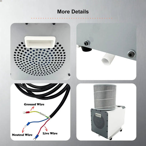 Solid Shop Beast Heavy Duty 1HP Oil Mist Collector with detailed wiring and inlet outlet images for CNC machines.