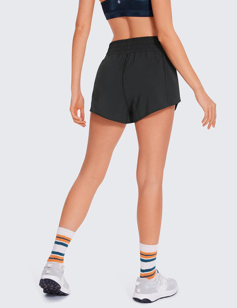 Rear view of High Waisted Running Shorts Two And A Half Inch Inseam Black Small For Women Ultra Soft Quick Dry Fabric Elastic Waist