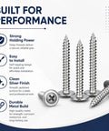 Washer Head Screws Number Eight One And One Half Inch Forty Piece Set With Storage Box showing silver screws and features