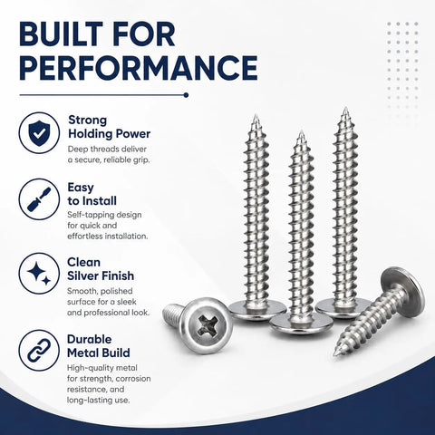 Washer Head Screws Number Eight One And One Half Inch Forty Piece Set With Storage Box showing silver screws and features