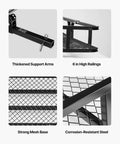 Foldable Hitch Carrier 60x24x6 Inch With 500lb Capacity showing support arms, high railings, mesh base, and steel material