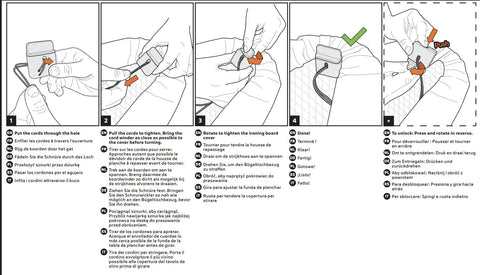 Instruction diagram for Ironing Board Cover and Pad 54x15 Replacement With Park Zone And Turbo Zone Scorch Resistant 100 Percent Cotton