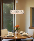 Modern Lattice Drum Pendant Chandelier 3 Light Hanging Light With Glass Diffuser In Brushed Nickel Finish over dining table