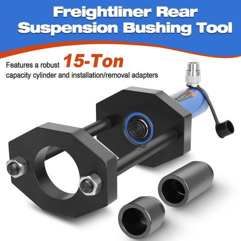 Shop Floor Certified Rear Suspension Bushing Removal And Installation Kit With Air Hydraulic Pump showing 15-ton tool for Freightliner