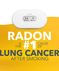 Battery Powered Indoor Air Quality Monitor With Wi Fi Connectivity For Radon PM2 5 CO2 VOC Humidity Temperature And Air Pressure Real Time Readouts To Keep Your Home Fresh And Breathing Easy displayed with radon warning text.