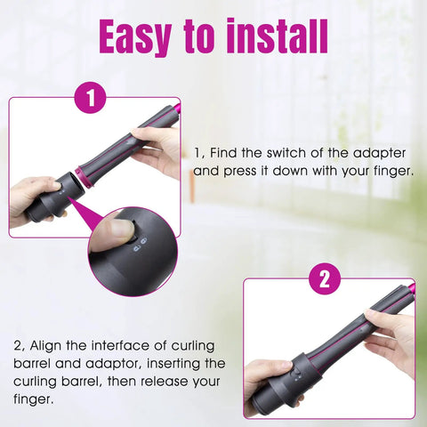 Installation steps for 1.2 Inch 30mm Long Hair Curling Iron Barrels For Airwrap HS01 HS05 Attachment.