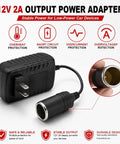 Rock Solid AC To DC 12 Volt Power Converter 24 Watt 2 Amp Adapter with cigarette lighter plug for car gadgets.