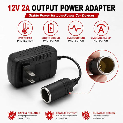 Rock Solid AC To DC 12 Volt Power Converter 24 Watt 2 Amp Adapter with cigarette lighter plug for car gadgets.