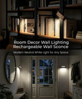 Legit Rechargeable Solid Wood Wall Sconces, Set Of Two Magnetic Bedside Reading Lights, Zero Wire Hassle, Built Tough LED Fixtures With A Totally Sweet Glow For Any Room, mounted in modern home decor.
