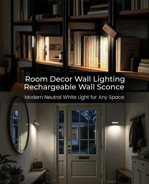 Legit Rechargeable Solid Wood Wall Sconces, Set Of Two Magnetic Bedside Reading Lights, Zero Wire Hassle, Built Tough LED Fixtures With A Totally Sweet Glow For Any Room, mounted in modern home decor.