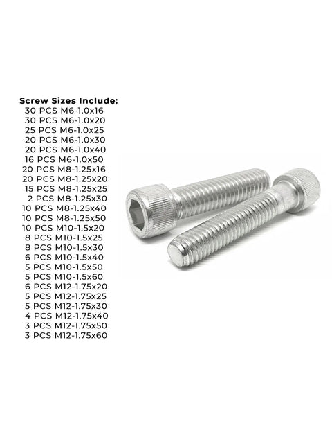 306 Piece Metric A2 Stainless Steel Allen Socket Head Cap Bolts Set M6 M8 M10 M12 Assortment Silver Finish 18 8 Grade