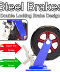 Bulletproof Heavy Duty Rubber Caster Set Of 4 With Dual Locking Brakes showing steel brakes and locking mechanism detail.