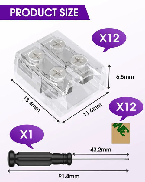 2 Pin 8mm LED Strip Connector Solderless Kit For 12V 24V White Single Color Tape Lights, Transparent LED strip connector with screwdriver