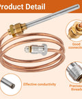 Copper thermocouple replacement coil with brass adapters and metal probe tip