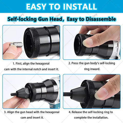 Step-by-step assembly of 2 In 1 Cordless Rivet And Nut Gun Kit with M3 M12 Nut Heads Auto And Manual Riveting, easy to install