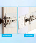 Before and after repair with Sturdy Stainless Steel Cabinet Hinge Repair Plate Kit With 60 Screws And Driver on cabinet door