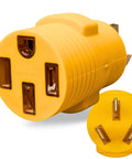 32Amp 220V Level 2 EV Charger Adapter From NEMA 10-50P To 14-50R, yellow plug close-up