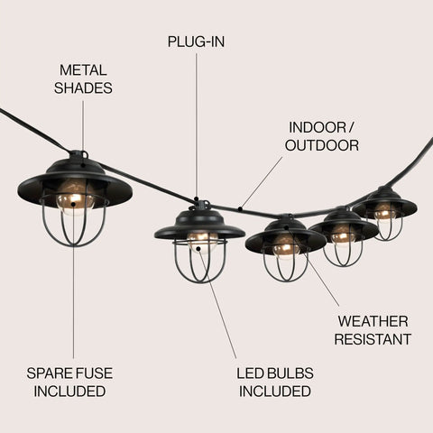 10 Foot Black Rustic Farmhouse LED String Lights for Patio With Metal Cage Shade Weatherproof Outdoor Hanging Lights That Connect UL Listed And Easy To Install Durable Backyard Vibe Lighting close-up