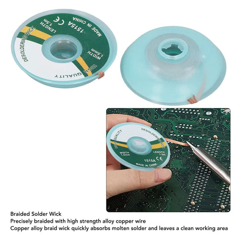 5 Pack Solder Wick Desoldering Braid 1.5mm Copper Alloy For PCB Repair And Soldering in use