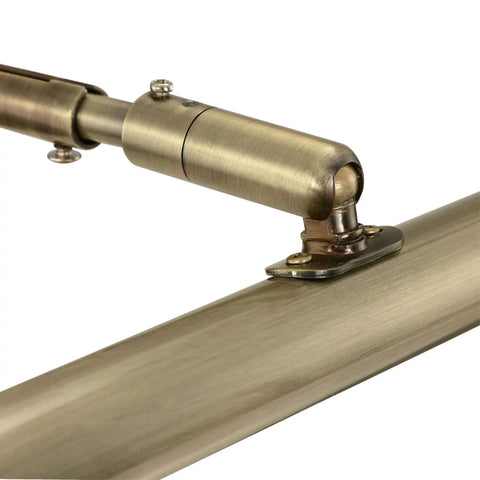 Close-up of adjustable joint on 14 Inch Adjustable LED Picture Light In Antique Brass Dope Wall Art Lighting, 4W, 206 Lumens, 3000K Warm Glow