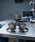 Heavy Duty Machine Roller Replacement Featuring Triple Wheels And Solid Core Built Tough For High Pressure Spin Works Like A Champ On Industrial Feed Machinery Rigs on a workshop table.