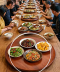 24 Inch Round Wooden Lazy Susan Turntable For Kitchen Cabinet Storage And Spicy Condiments used in a dining setting
